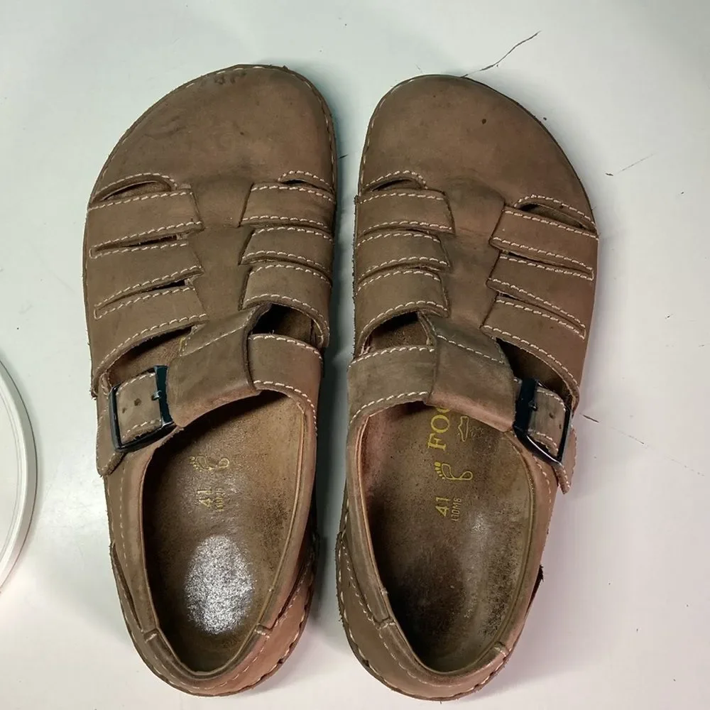 Birkenstock Footprints Classic Fisherman Sandal 41 Men 8 Women 10 Brown Leather